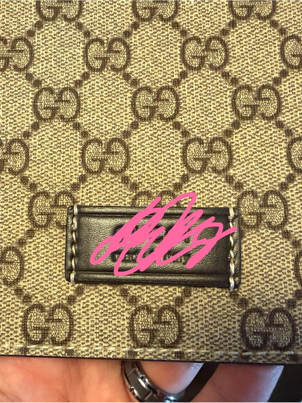 Beige Monogram Baby Bag with Black Leather Trim